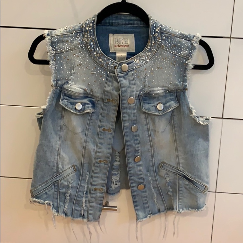 Denim Jean Vest w/ Rhinestones